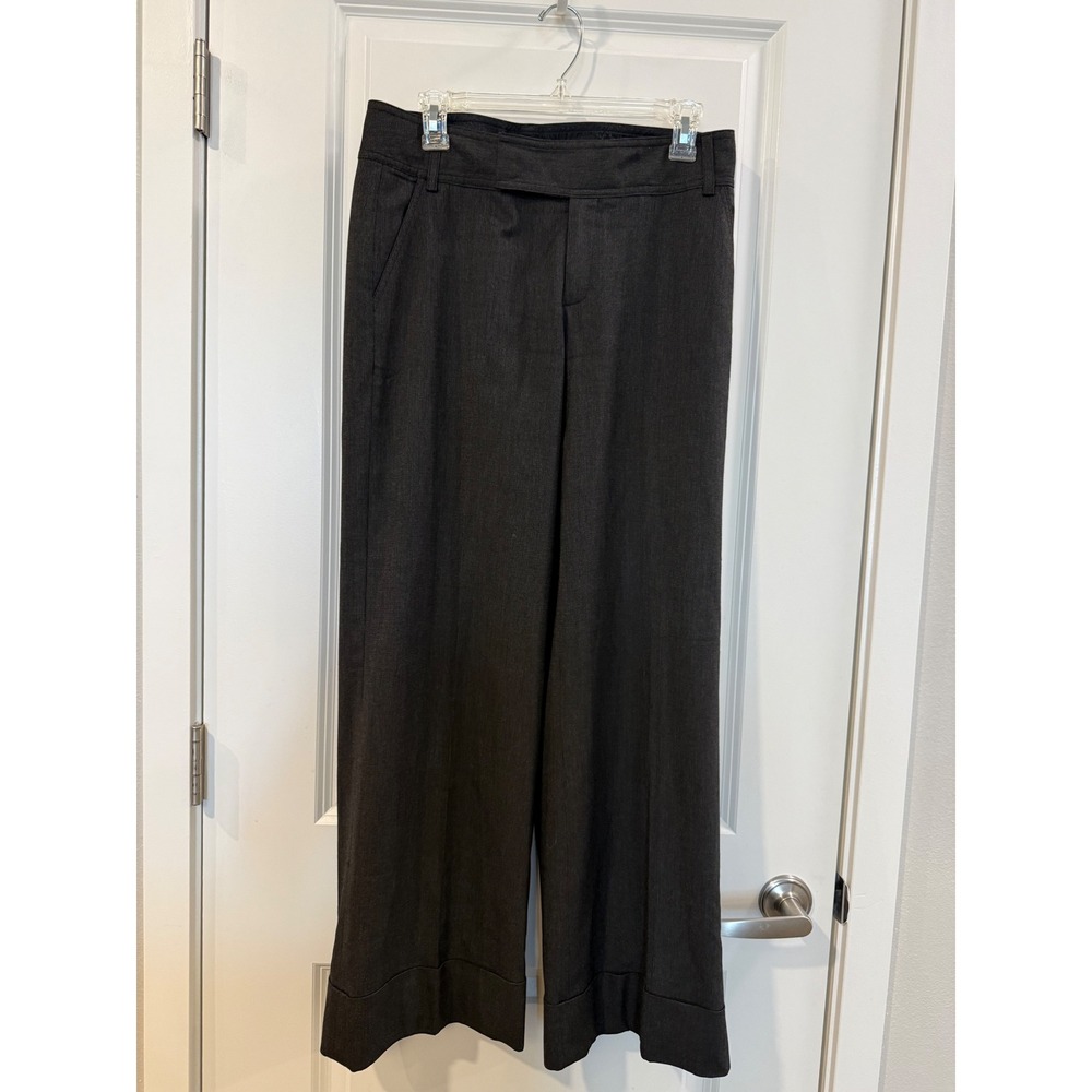 Banana Republic Martin Fit Wide Leg Cuffed Dress Pants Charcoal Gray Stretch 6